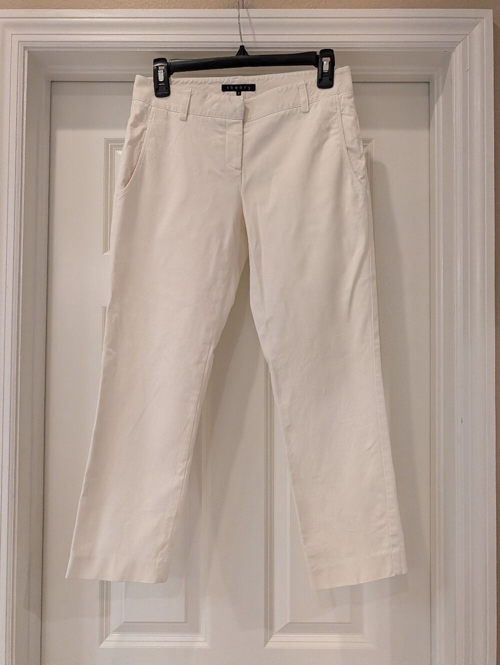 Theory Cropped Cream Cotton Pants Size 2